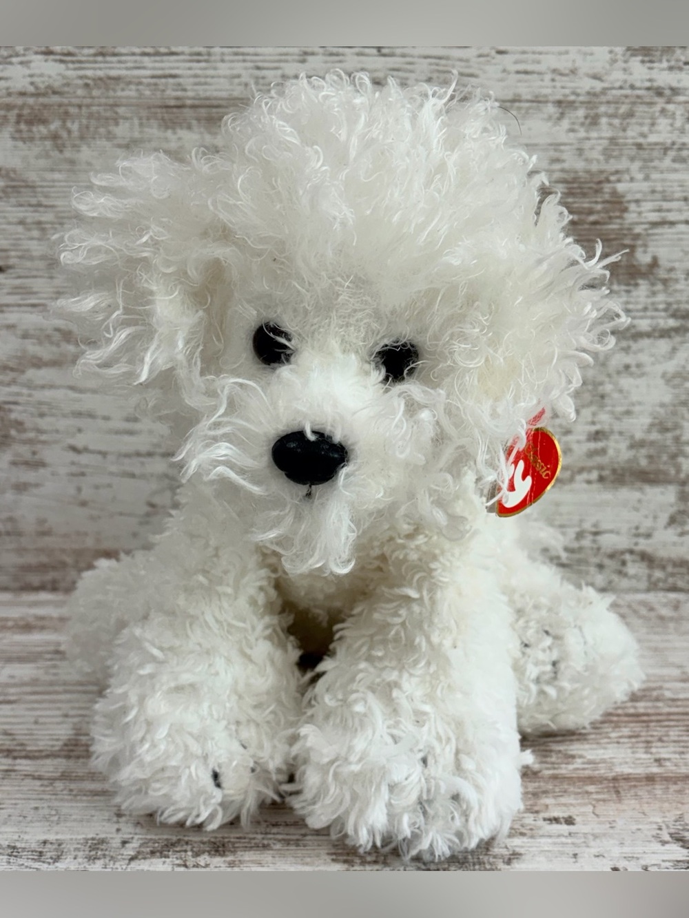 Ty Willow Silk Classic White Curly Puppy Dog Bichon Frise Plush Stuffed Animal